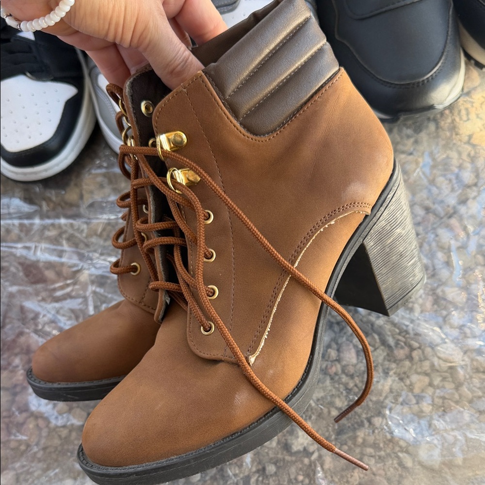 Brown Lace-Up Ankle Boots
